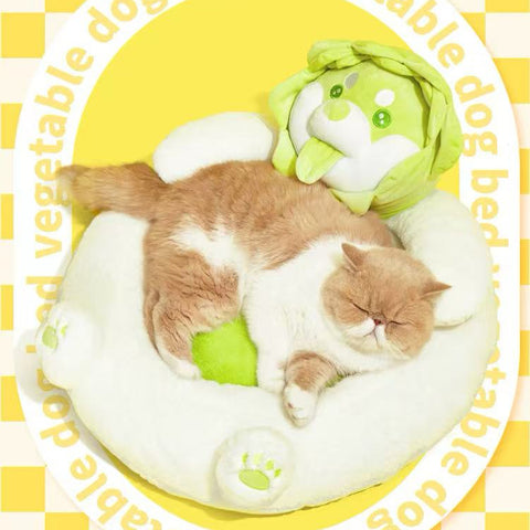 Image of a cat using PURLAB Vegetable Dog Pet Bed - Pets Villa. 