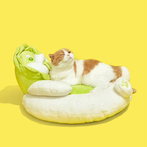 Image of a cat using PURLAB Vegetable Dog Pet Bed - Pets Villa. 