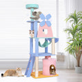 Front image of Pastel Flower Windmill Cat Tree Tower with Hammock and Hideaway - Pets Villa. 