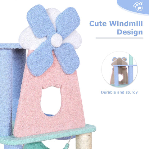 Image of windmill from Pastel Flower Windmill Cat Tree Tower with Hammock and Hideaway - Pets Villa. 