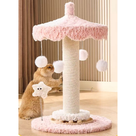 Front image of Pink Star Carousel Cat Scratching Post - Pets Villa. 
