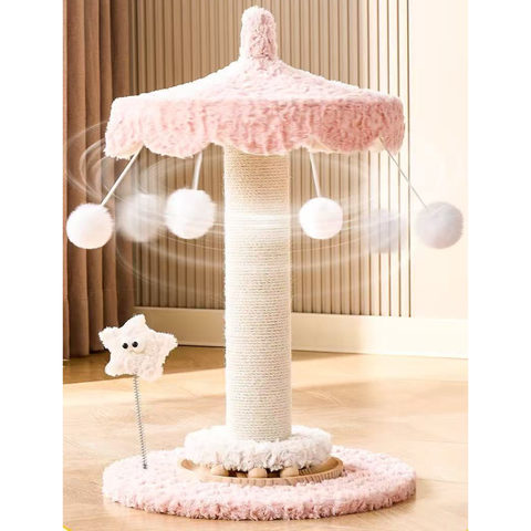 Movement image of Pink Star Carousel Cat Scratching Post - Pets Villa. 