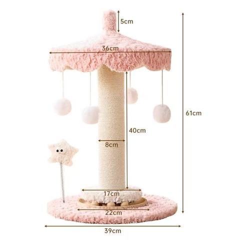Size image of Pink Star Carousel Cat Scratching Post - Pets Villa. 