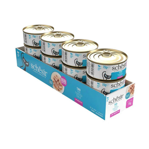 Image of the multipack of SCHESIR Complementary Tuna Fillet in Broth 70g - Pets Villa. 