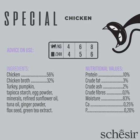 Composition of SCHESIR Special Mousse Light Chicken Low Calories - Pets Villa. 