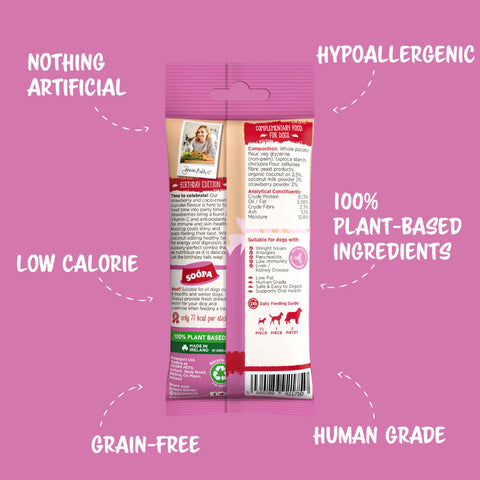 Back image of SOOPA Strawberry Coco-Cream Cupcake Dental Sticks for Dogs 4pcs - Pets Villa. 