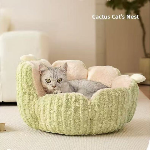 Front image of Soft Cactus Cat Nest Bed - Pets Villa. 