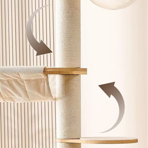Close up image of Solid Wood Floor to Ceiling Cat Tree - Pets Villa. 
