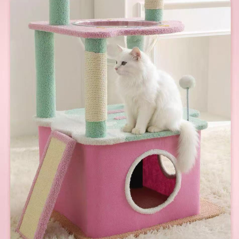 Image of a cat on Sprinkle Ice Cream Cat Tree - ets Villa. 