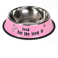 Image of the pink variant of Stainless Steel Cartoon Colourful Pet Bowl - Pets Villa. 