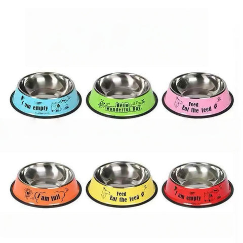 Image of each variant of Stainless Steel Cartoon Colourful Pet Bowl - Pets Villa. 