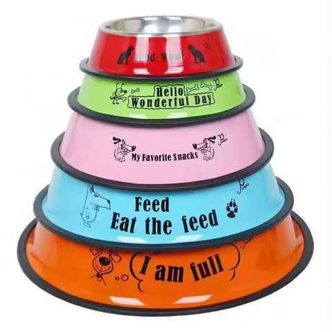 Tower of the different variants of Stainless Steel Cartoon Colourful Pet Bowl - Pets Villa. 