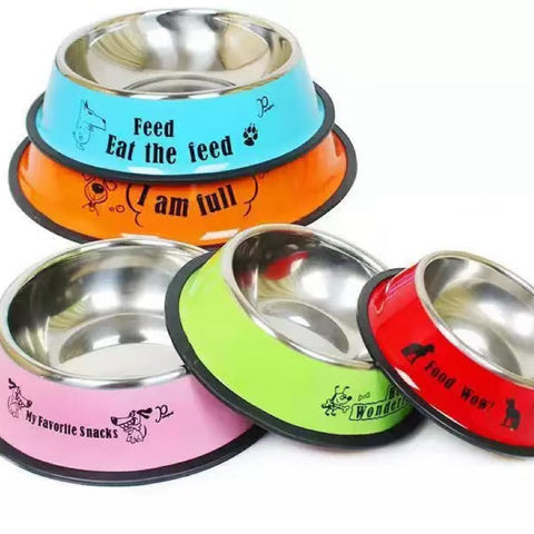 Image of the different coloured variants of Stainless Steel Cartoon Colourful Pet Bowl - Pets Villa. 