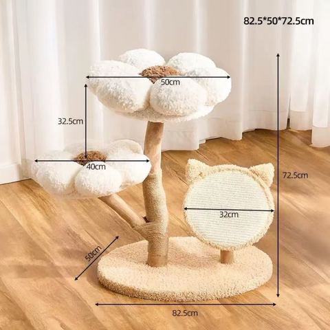 Image of the Classic Natural variant of Summer Flower Natural Solid Wood Cat Tree - Pets Villa. 