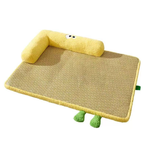 Yellow varian of Summer Pet Rattan Cooling Mat Nest - Pets Villa. 