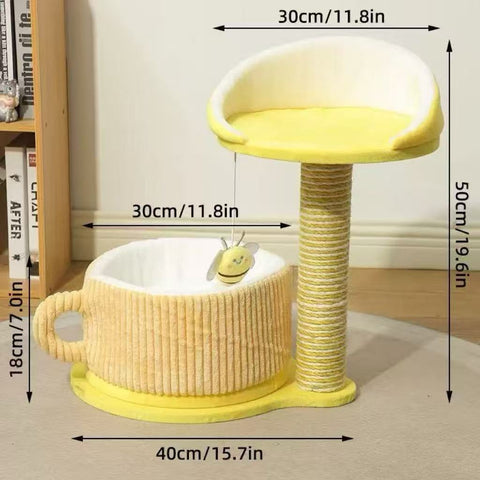 Small size image of Teacup and Bee Cat Scratcher and Bed - Pets Villa. 