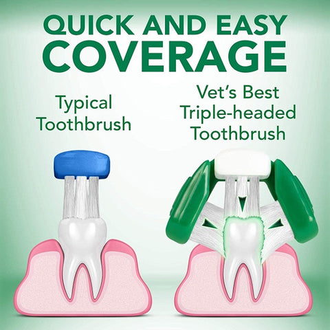 Brush image of VET'S BEST Dog Triple Headed Toothbrush & Dental Gel Toothpaste Kit - Pets Villa. 