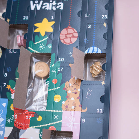 Close up of WAITA Dog Freeze-Dried Christmas Advent Calendar - Pets Villa. 