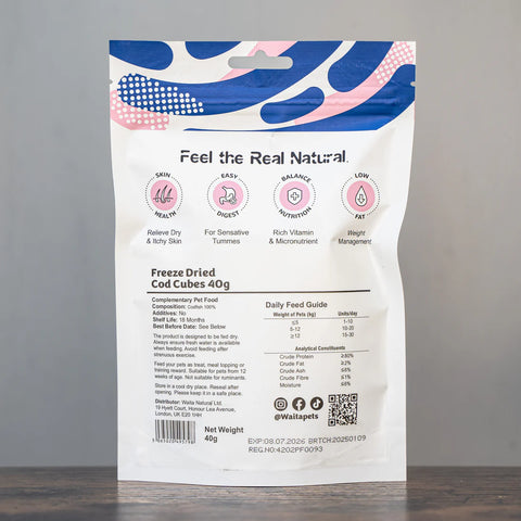 Back image of WAITA Freeze-Dried Cod Cubes 40g  - Pets Villa. 