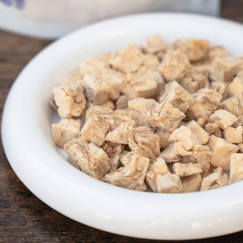 Image of pieces in a bowl of WAITA Freeze-Dried Cod Cubes 40g  - Pets Villa. 