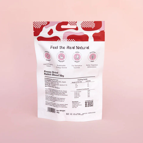 Back image of WAITA Freeze Dried Rabbit Blood 50g - Pets Villa. 