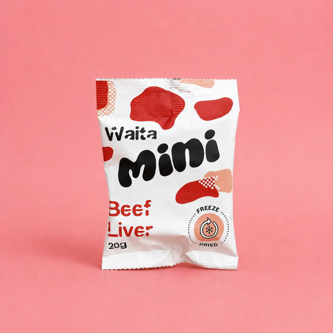 Front image of WAITA Mini Freeze Dried Beef Liver Cubes 20g  - Pets Villa. 