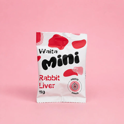 Front image of WAITA Mini Freeze Dried Rabbit Liver Cubes 15g - Pets Villa. 