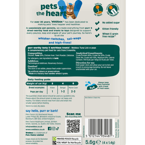 Back image of WEBBOX Cat Lick-e-Pops Tuna 4pcs - Pets Villa.