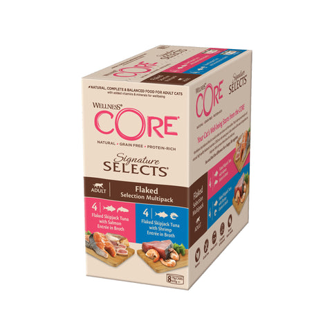 Front image of WELLNESS CORE Adult Cat Tuna Flake Selection Multipack 8x79g - Pets Villa. 