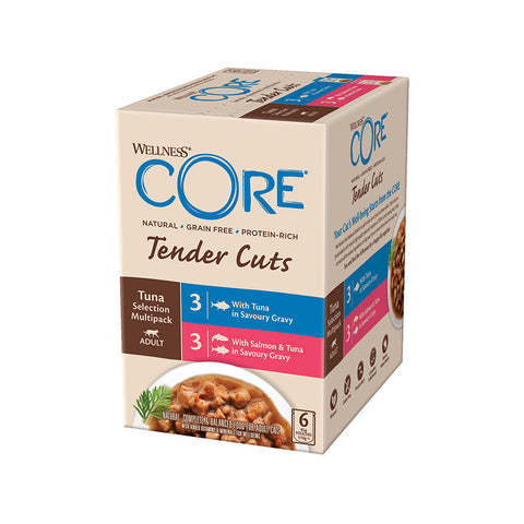Front image of WELLNESS CORE Adult Cat Tuna Selection Multipack 6x85g - Pets Villa. 