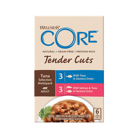 Box image of WELLNESS CORE Adult Cat Tuna Selection Multipack 6x85g - Pets Villa. 