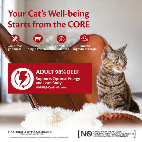 Image of the analytics of WELLNESS CORE Cat 98% Beef - Pets Villa. 