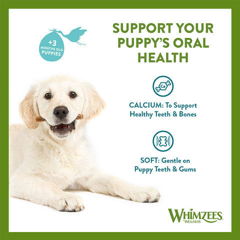 Health advantages image of WHIMZEES Puppy Daily Dental Treats XS/S 28 Treats - Pets Villa. 