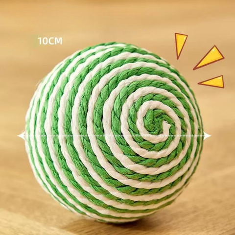 Image showing the size of White and Green Sisal Rattle Cat Ball 10cm - Pets Villa. 