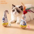 Front image of Wooden Wobble Feather Cat Toy - Pets Villa.