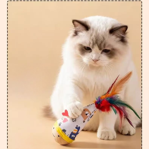 Product image of Wooden Wobble Feather Cat Toy - Pets Villa. 