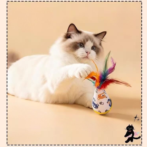 Product image of Wooden Wobble Feather Cat Toy - Pets Villa. 
