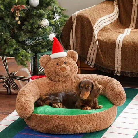 Front image of ZEZE Christmas Bear Sofa Bed - Pets Villa. 