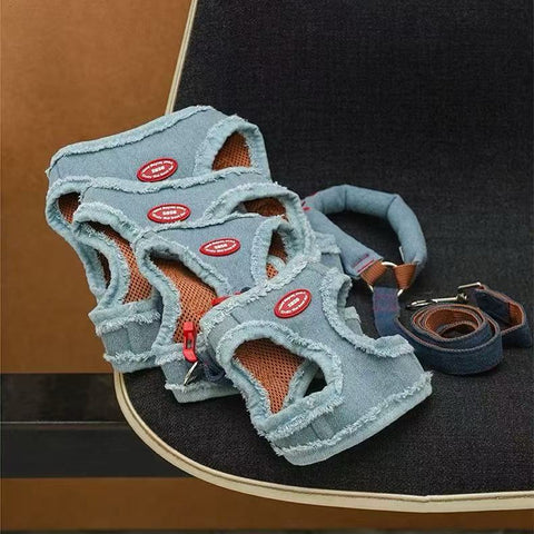 Image of the sizes of ZEZE Denim Pet Harness and Lead - Pets Villa. 