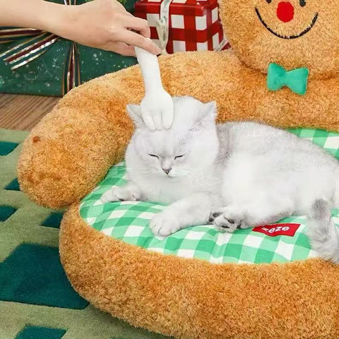 Image of a cat on ZEZE Gingerbread Hug Pet Sofa Bed  - Pets Villa. 