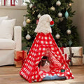 Image of cat in ZEZE Red Christmas Pet Tent - Pets Villa. 