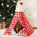 Dog inside ZEZE Red Christmas Pet Tent - Pets Villa. 