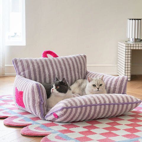 Product image of ZEZE Striped Plush Pet Sofa Bed - Pets Villa. 