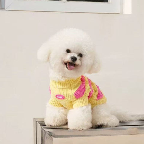Product image of ZEZE Warmth Pink and Yellow Striped Pet Sweater - Pets Villa. 