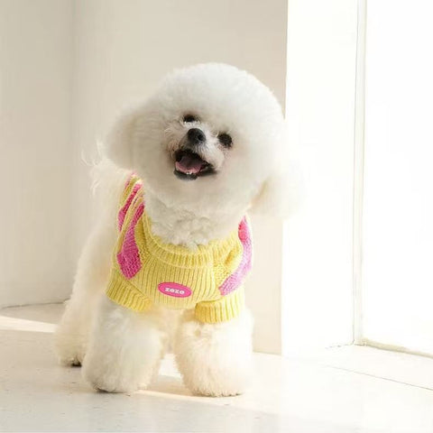 Product image of ZEZE Warmth Pink and Yellow Striped Pet Sweater - Pets Villa. 