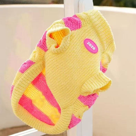 Product image of ZEZE Warmth Pink and Yellow Striped Pet Sweater - Pets Villa. 