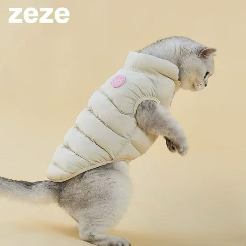 Front image of ZEZE Warmth Striped Pet Puffer Jacket - Pets Villa. 