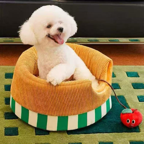 Image of dog in ZEZE Yummy Apple Pie Pet House - Pets Villa. 