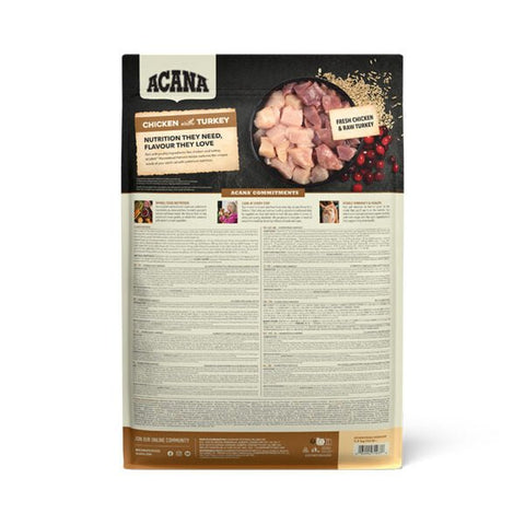 Close-up of ACANA Homestead Harvest cat kibble with rich animal protein sources.