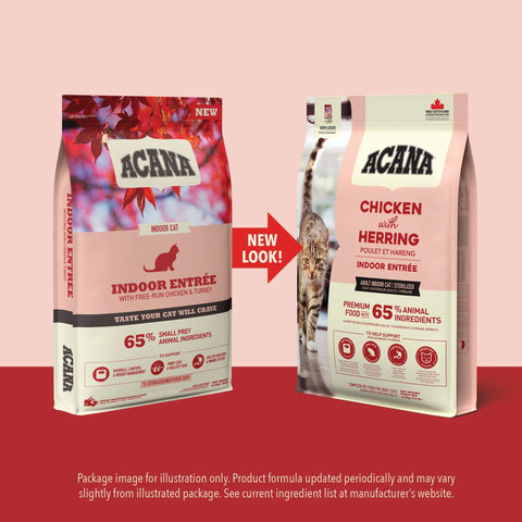 ACANA Indoor Entrée cat food ingredients including chicken, rabbit, lentils, and cranberries